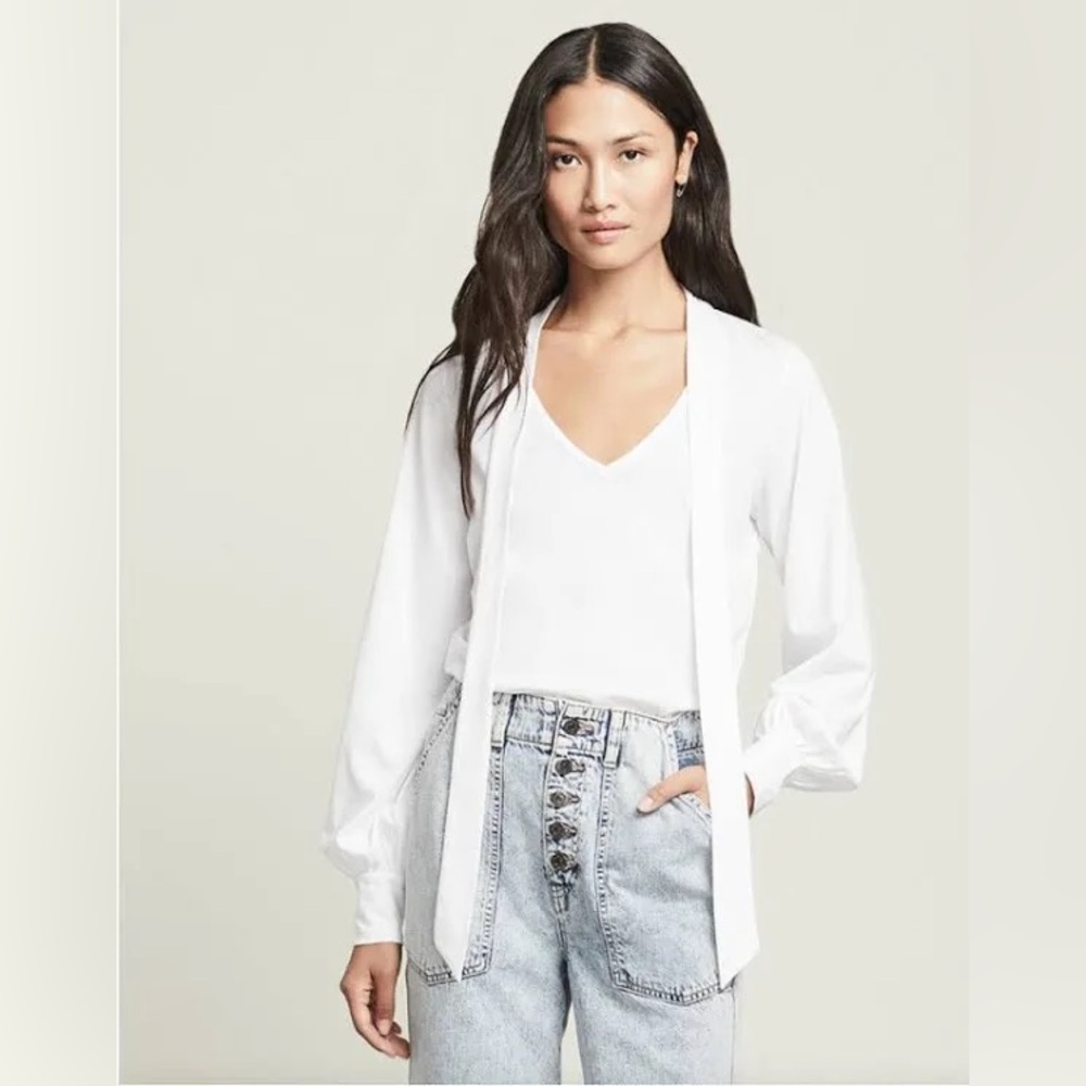 Veronica Beard Women's Swink Tie-Neck White Lightweight Blouse- Size Small